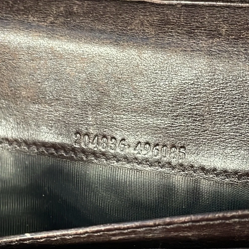 Gucci Leather Embossed GG Long Snap Wallet Dark Brown Interlocking GG